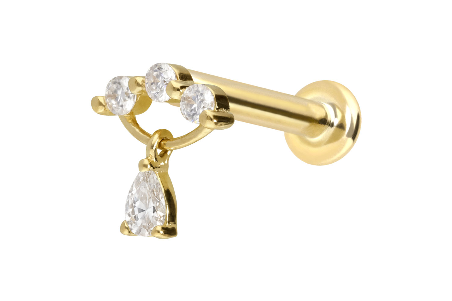 14 Karat Gold Labret mit Innengewinde MOISSANIT-BOGEN + MOISSANIT-TROPFEN